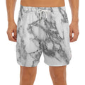 White Gray Marble Print Men's Split Running Shorts