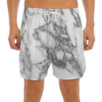 White Gray Marble Print Men's Split Running Shorts