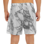 White Gray Marble Print Men's Split Running Shorts