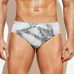 White Gray Marble Print Men's Swim Briefs