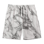 White Gray Marble Print Men's Swim Trunks