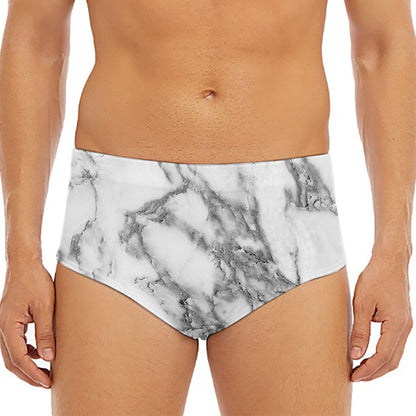White Gray Marble Print Men's Triangle Swim Briefs