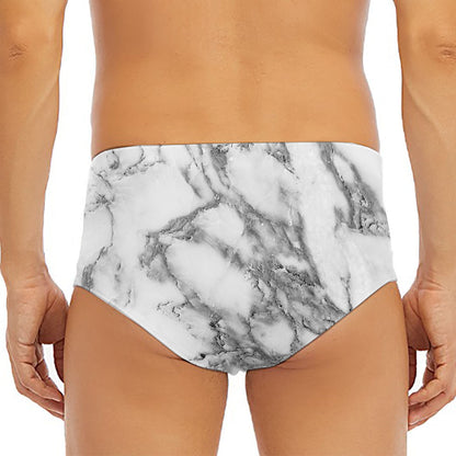 White Gray Marble Print Men's Triangle Swim Briefs