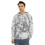 White Gray Marble Print Men's Velvet Pullover Hoodie