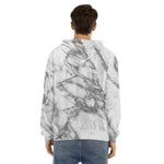 White Gray Marble Print Men's Velvet Pullover Hoodie