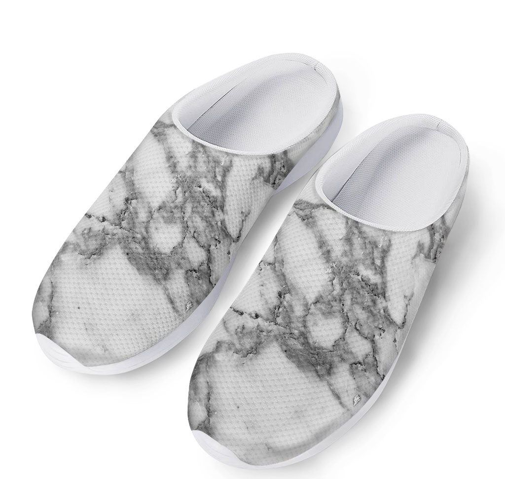 White Gray Marble Print Mesh Casual Shoes