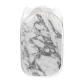 White Gray Marble Print Mesh Laundry Hamper