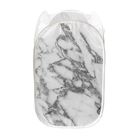 White Gray Marble Print Mesh Laundry Hamper