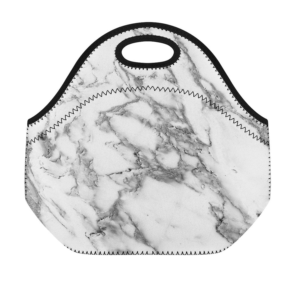 White Gray Marble Print Neoprene Lunch Bag