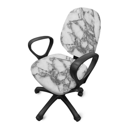 White Gray Marble Print Office Chair Cover