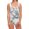 White Gray Marble Print One Piece Swimsuit