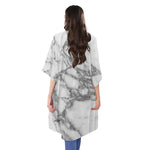 White Gray Marble Print Open Front Beach Cover Up