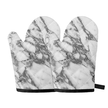White Gray Marble Print Oven Mitts