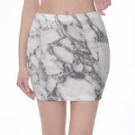White Gray Marble Print Pencil Mini Skirt