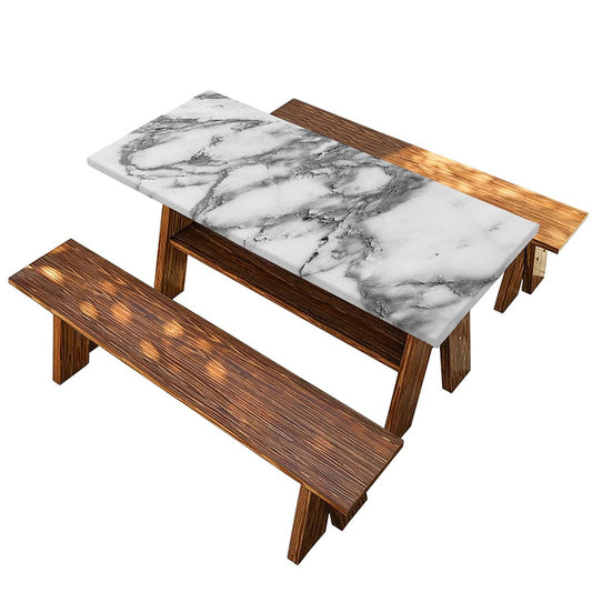 White Gray Marble Print Picnic Table Cover