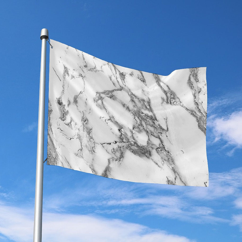 White Gray Marble Print Polyester Flag