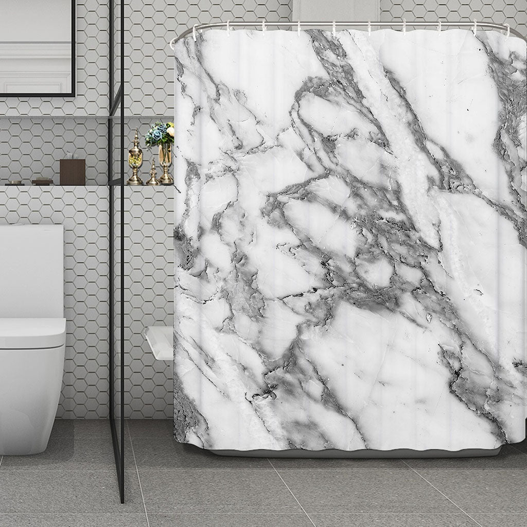 White Gray Marble Print Polyester Shower Curtain