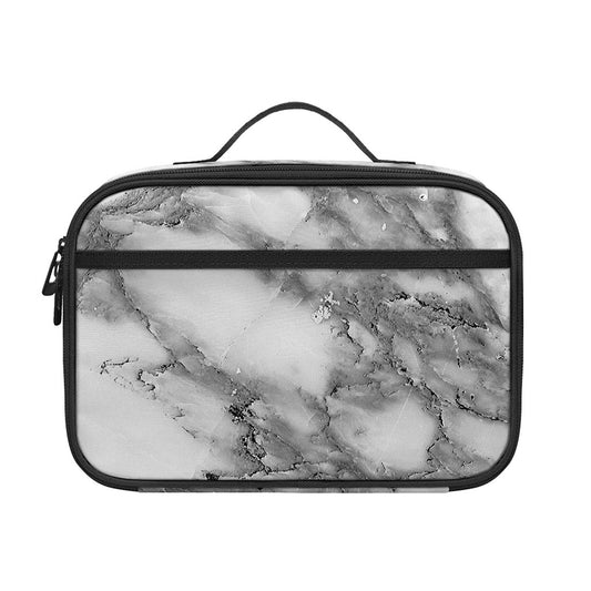 White Gray Marble Print Portable Lunch Bag