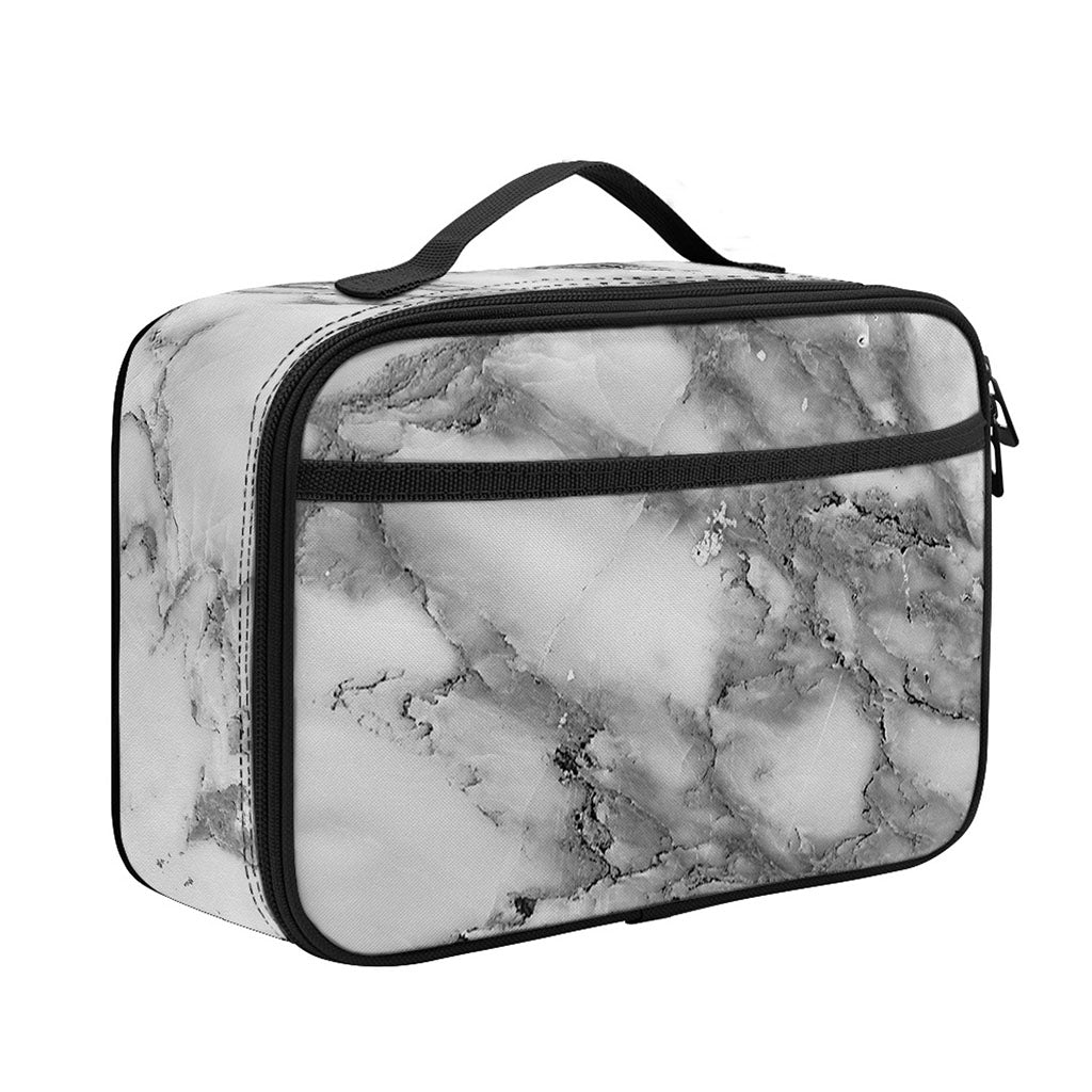 White Gray Marble Print Portable Lunch Bag