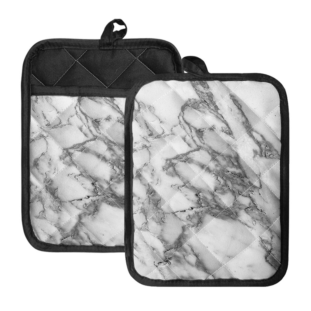 White Gray Marble Print Pot Holders With Pocket