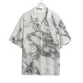 White Gray Marble Print Rayon Hawaiian Shirt