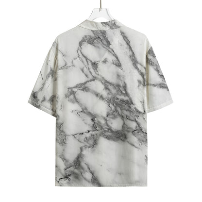 White Gray Marble Print Rayon Hawaiian Shirt