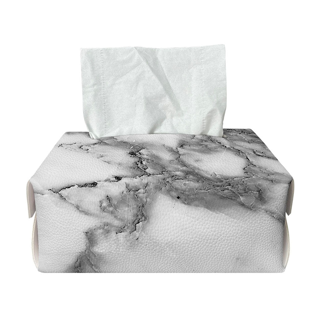 White Gray Marble Print Rectangle Tissue Box Cover