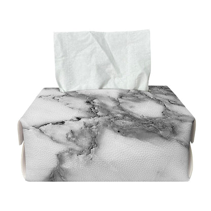 White Gray Marble Print Rectangle Tissue Box Cover