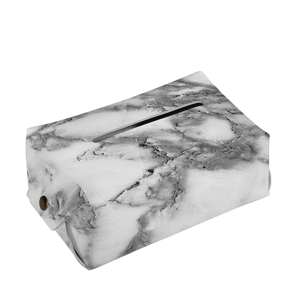 White Gray Marble Print Rectangle Tissue Box Cover