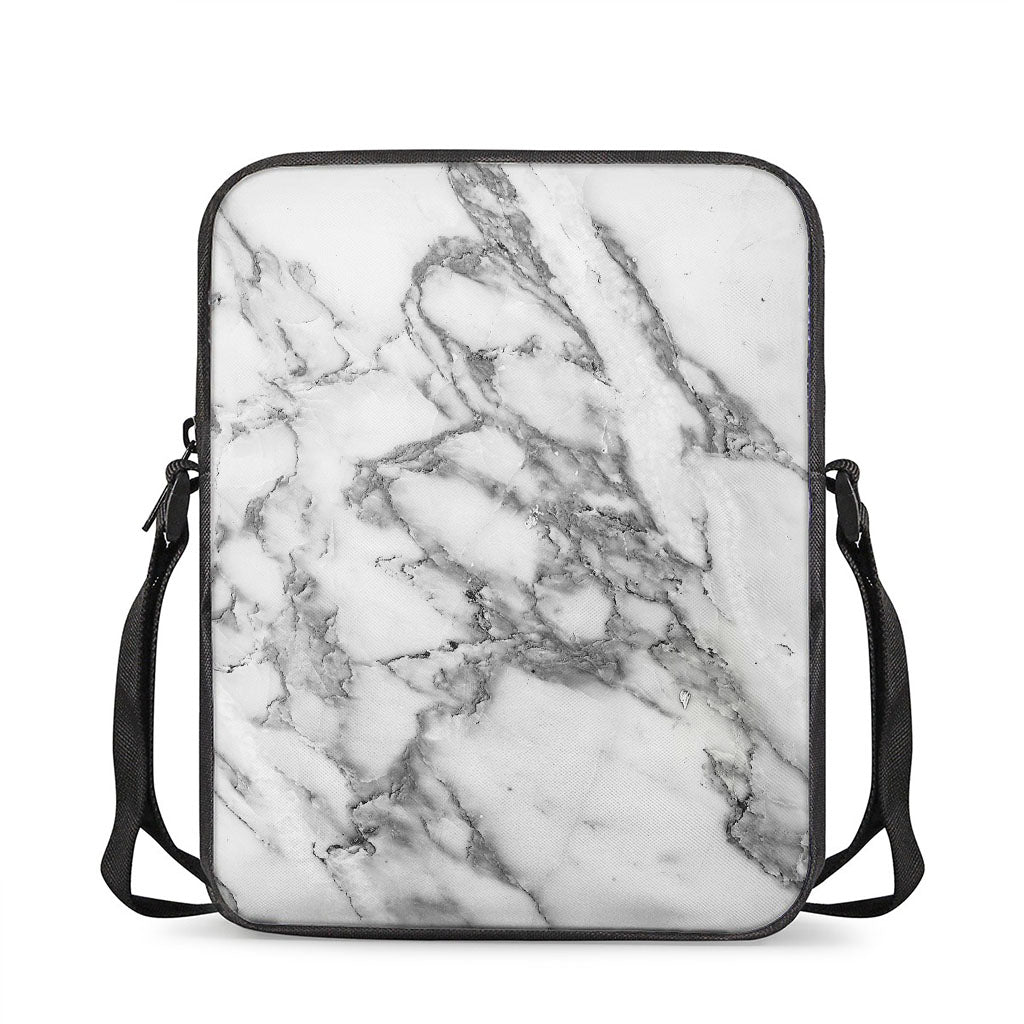 White Gray Marble Print Rectangular Crossbody Bag