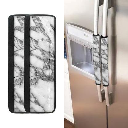 White Gray Marble Print Refrigerator Handle Covers