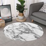 White Gray Marble Print Round Rug