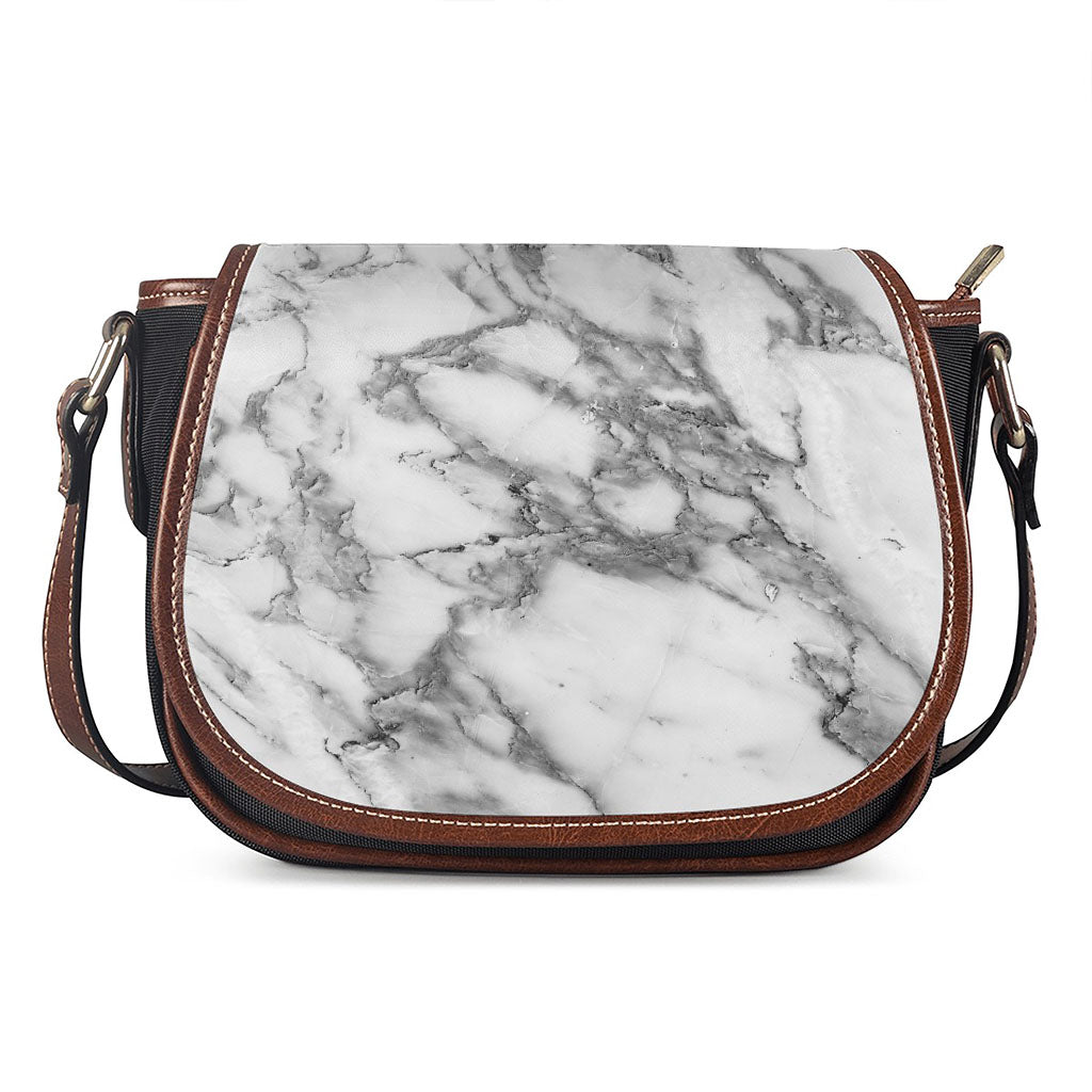 White Gray Marble Print Saddle Bag