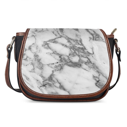 White Gray Marble Print Saddle Bag
