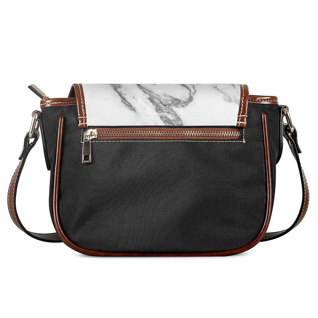 White Gray Marble Print Saddle Bag