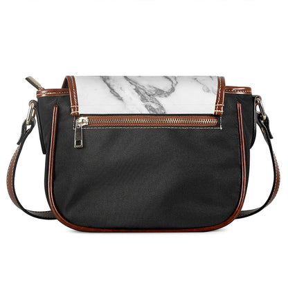 White Gray Marble Print Saddle Bag