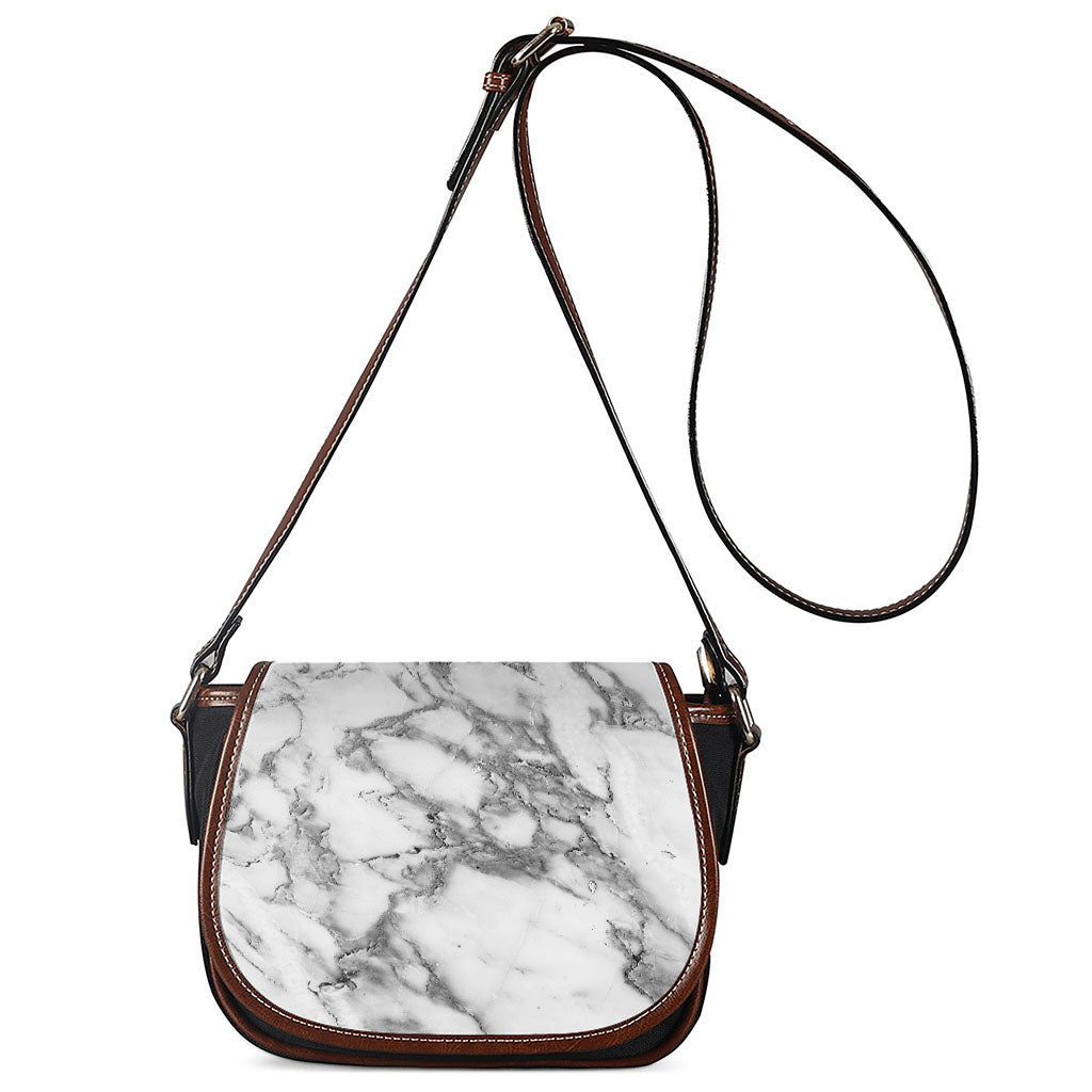 White Gray Marble Print Saddle Bag
