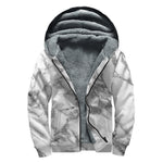 White Gray Marble Print Sherpa Lined Zip Up Hoodie
