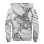 White Gray Marble Print Sherpa Lined Zip Up Hoodie