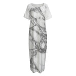 White Gray Marble Print Short Sleeve Long Nightdress