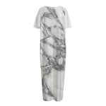 White Gray Marble Print Short Sleeve Long Nightdress