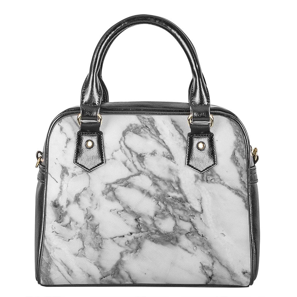 White Gray Marble Print Shoulder Handbag