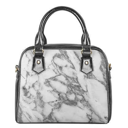 White Gray Marble Print Shoulder Handbag