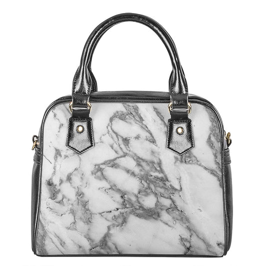 White Gray Marble Print Shoulder Handbag