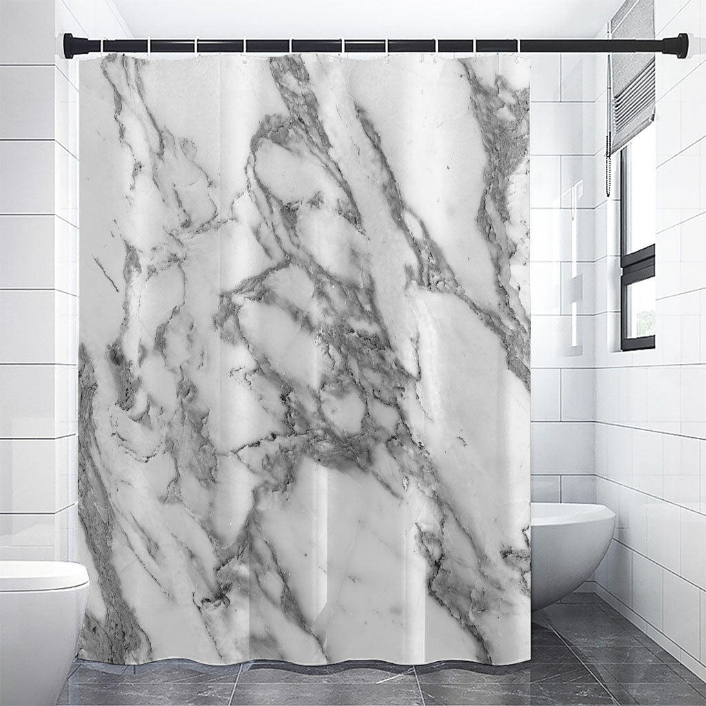 White Gray Marble Print Shower Curtain