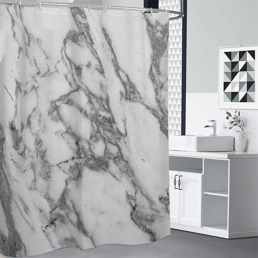 White Gray Marble Print Shower Curtain
