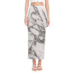 White Gray Marble Print Side Slit Maxi Skirt