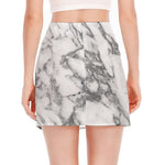 White Gray Marble Print Side Slit Mini Skirt