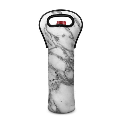 White Gray Marble Print Single Neoprene Wine Tote