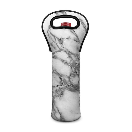 White Gray Marble Print Single Neoprene Wine Tote